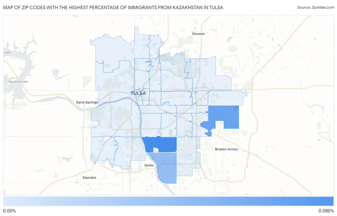 Zip Codes with the Highest Percentage of Immigrants from Kazakhstan in Tulsa Map