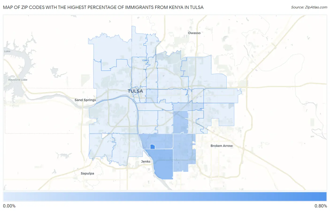 Zip Codes with the Highest Percentage of Immigrants from Kenya in Tulsa Map