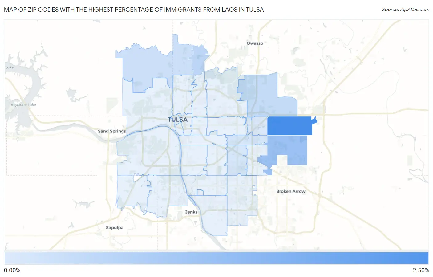 Zip Codes with the Highest Percentage of Immigrants from Laos in Tulsa Map