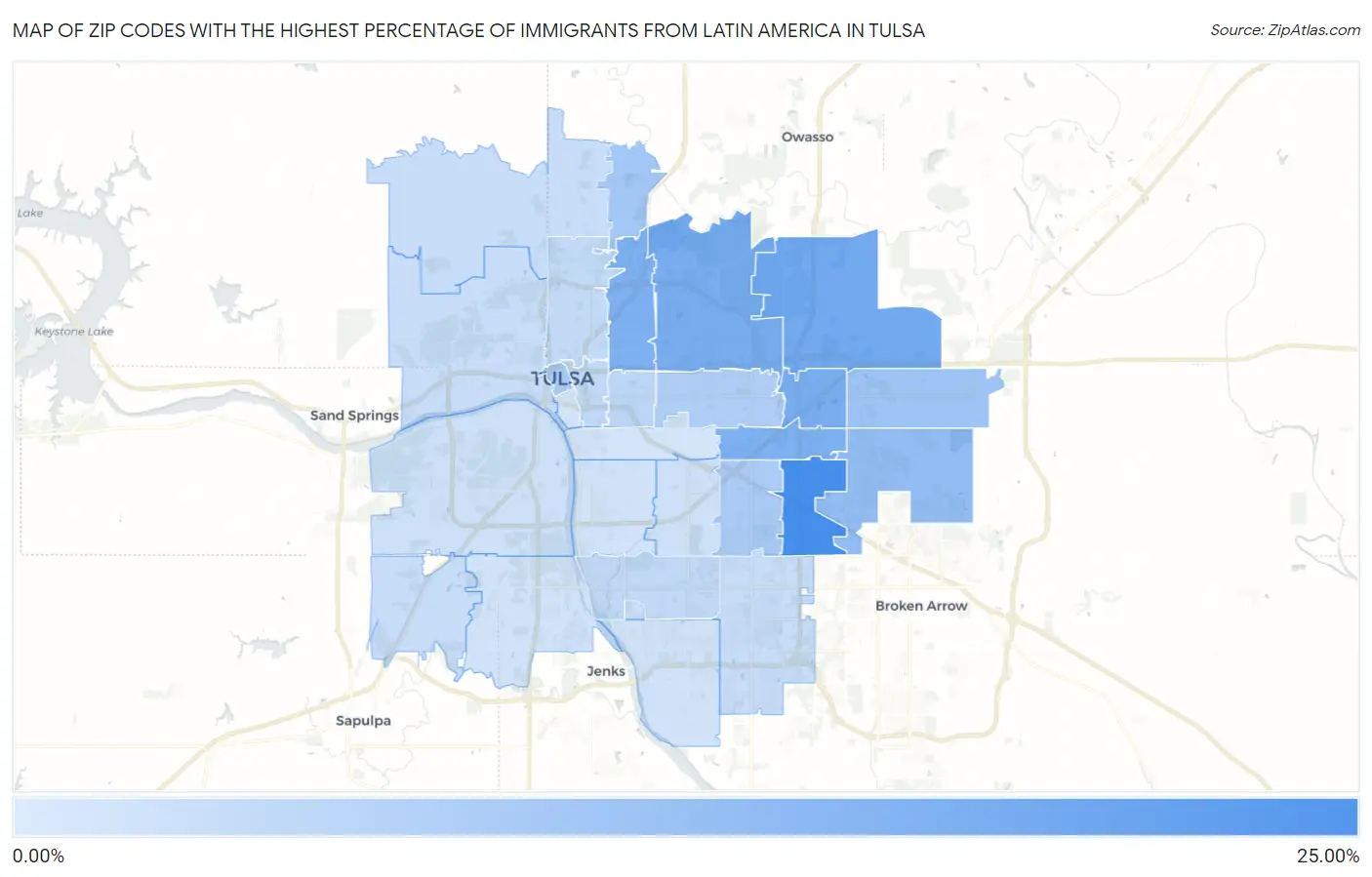 Zip Codes with the Highest Percentage of Immigrants from Latin America in Tulsa Map