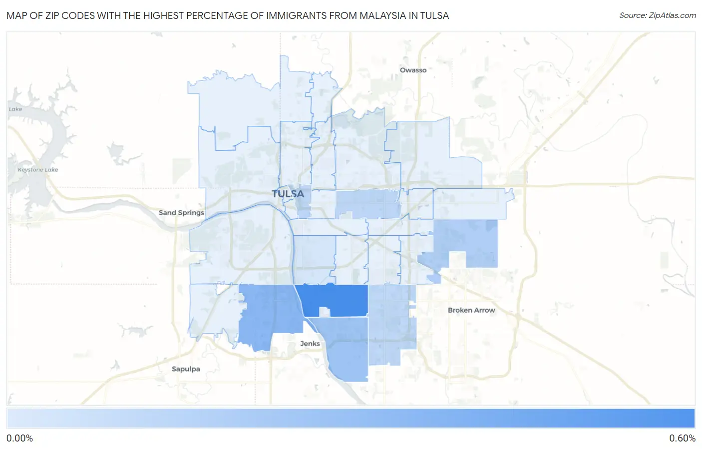 Zip Codes with the Highest Percentage of Immigrants from Malaysia in Tulsa Map