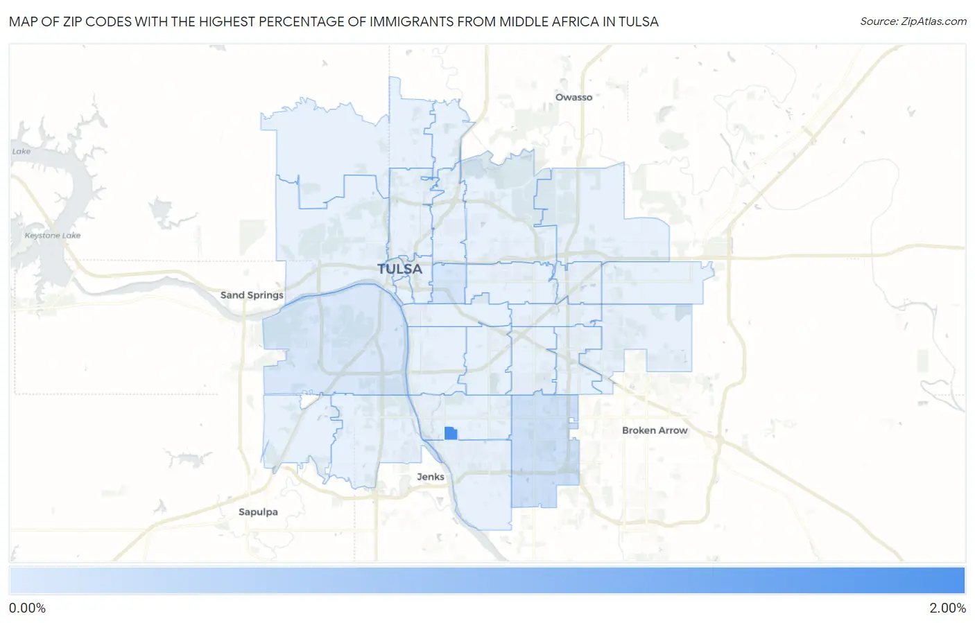 Zip Codes with the Highest Percentage of Immigrants from Middle Africa in Tulsa Map