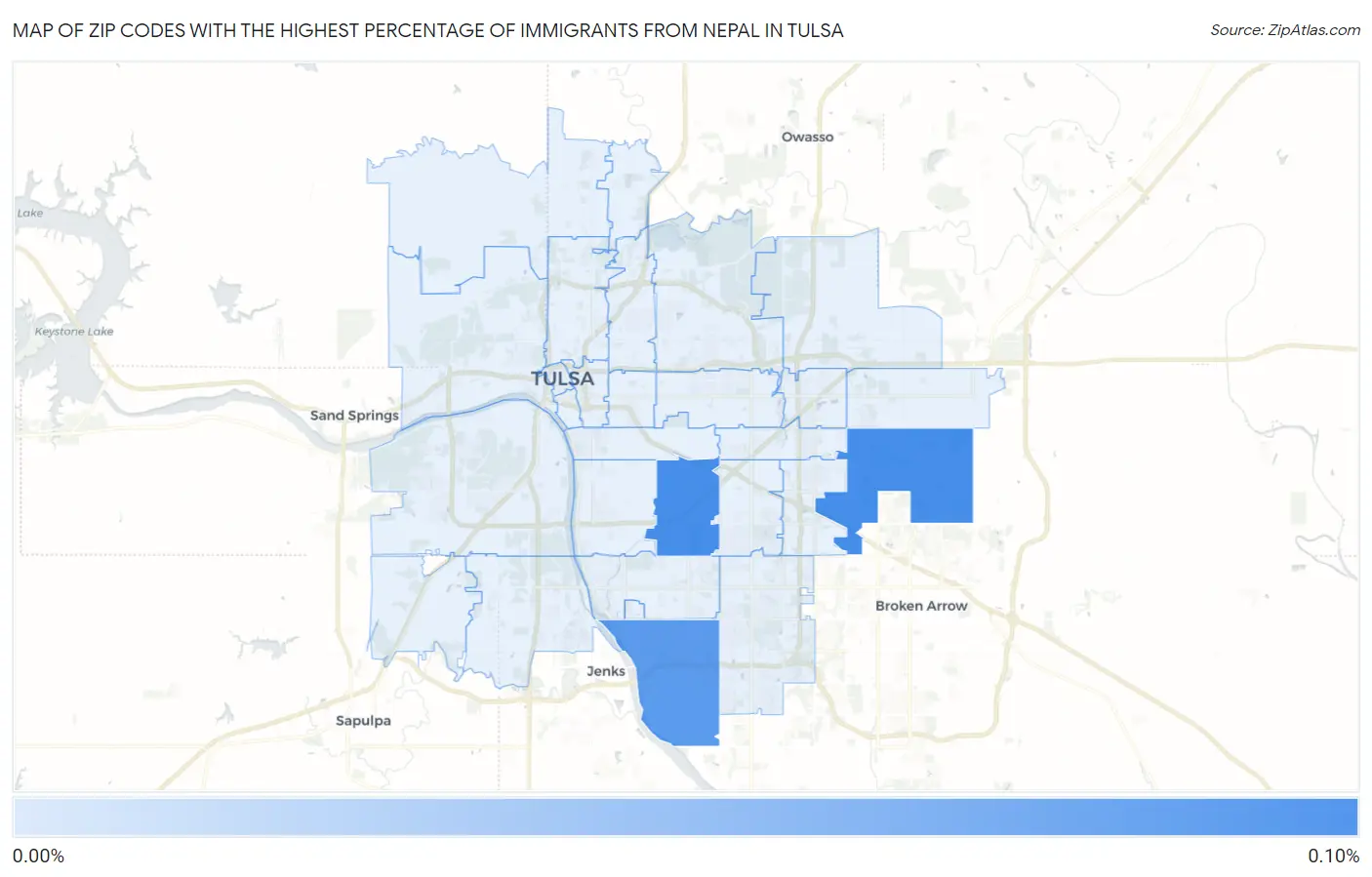 Zip Codes with the Highest Percentage of Immigrants from Nepal in Tulsa Map