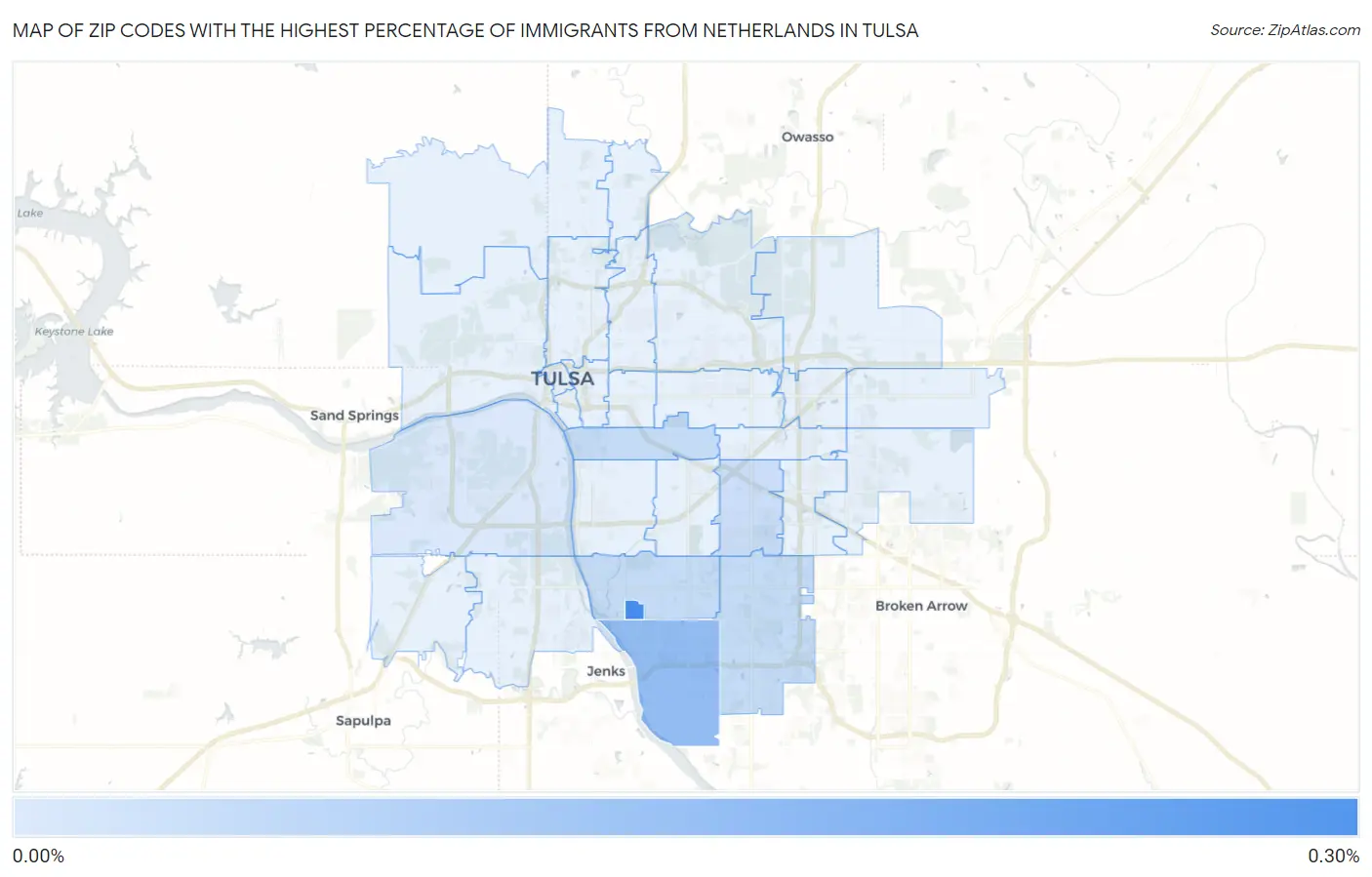 Zip Codes with the Highest Percentage of Immigrants from Netherlands in Tulsa Map