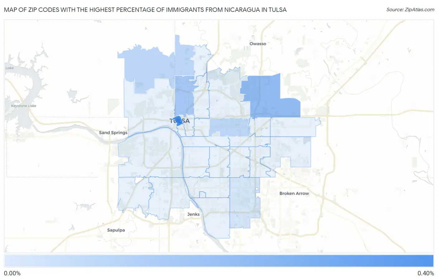Zip Codes with the Highest Percentage of Immigrants from Nicaragua in Tulsa Map