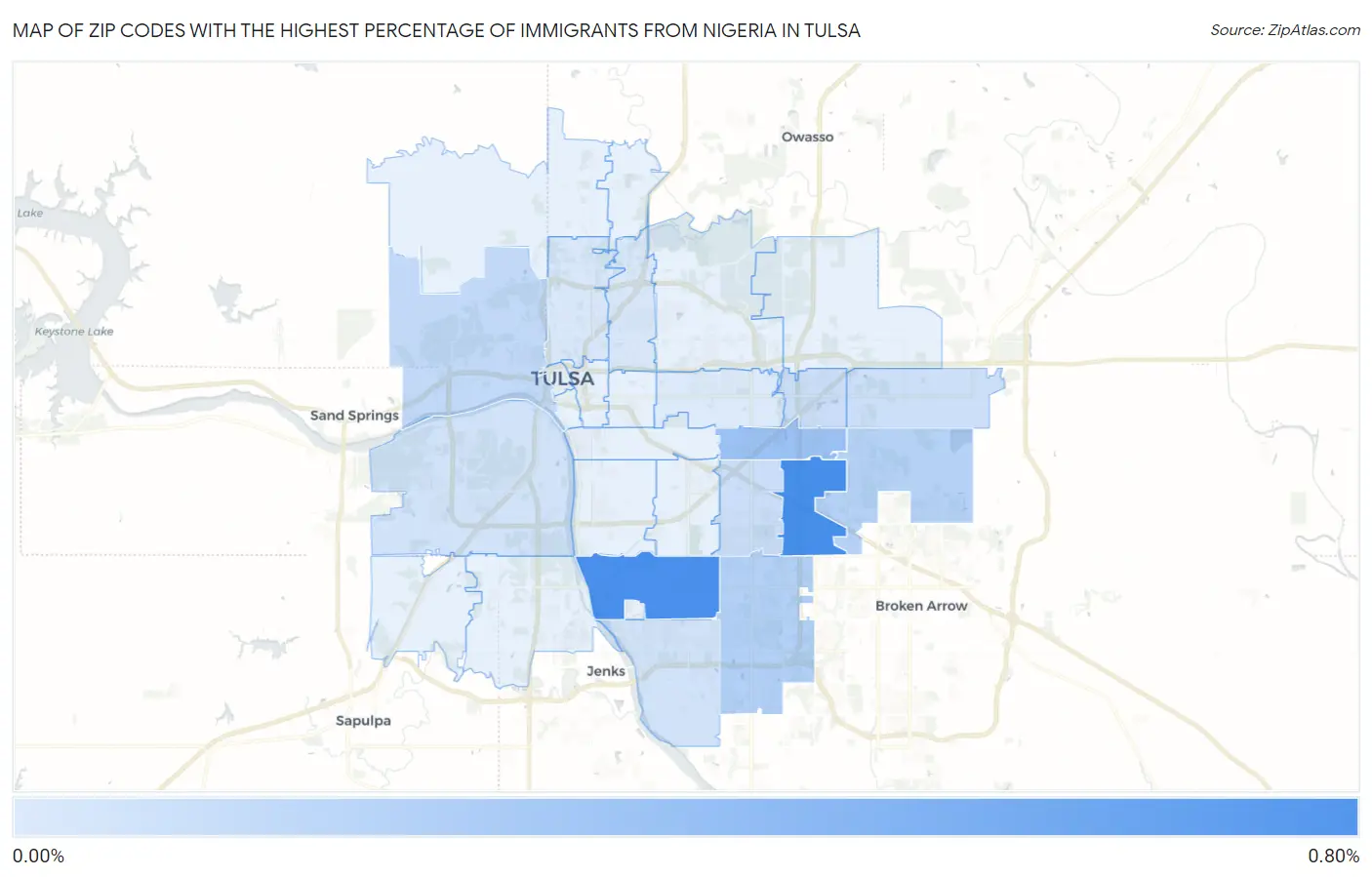 Zip Codes with the Highest Percentage of Immigrants from Nigeria in Tulsa Map