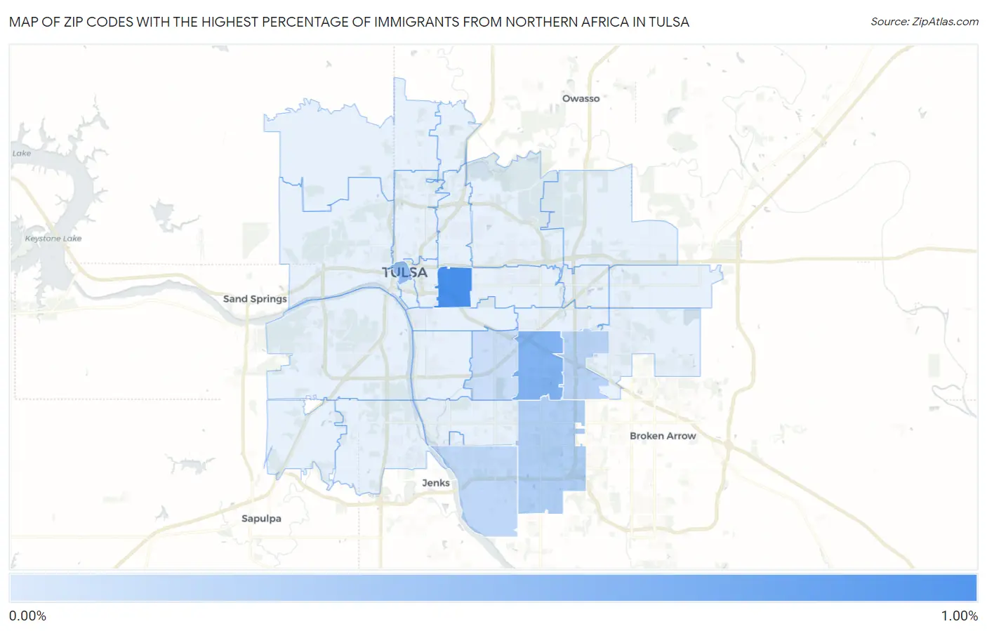 Zip Codes with the Highest Percentage of Immigrants from Northern Africa in Tulsa Map