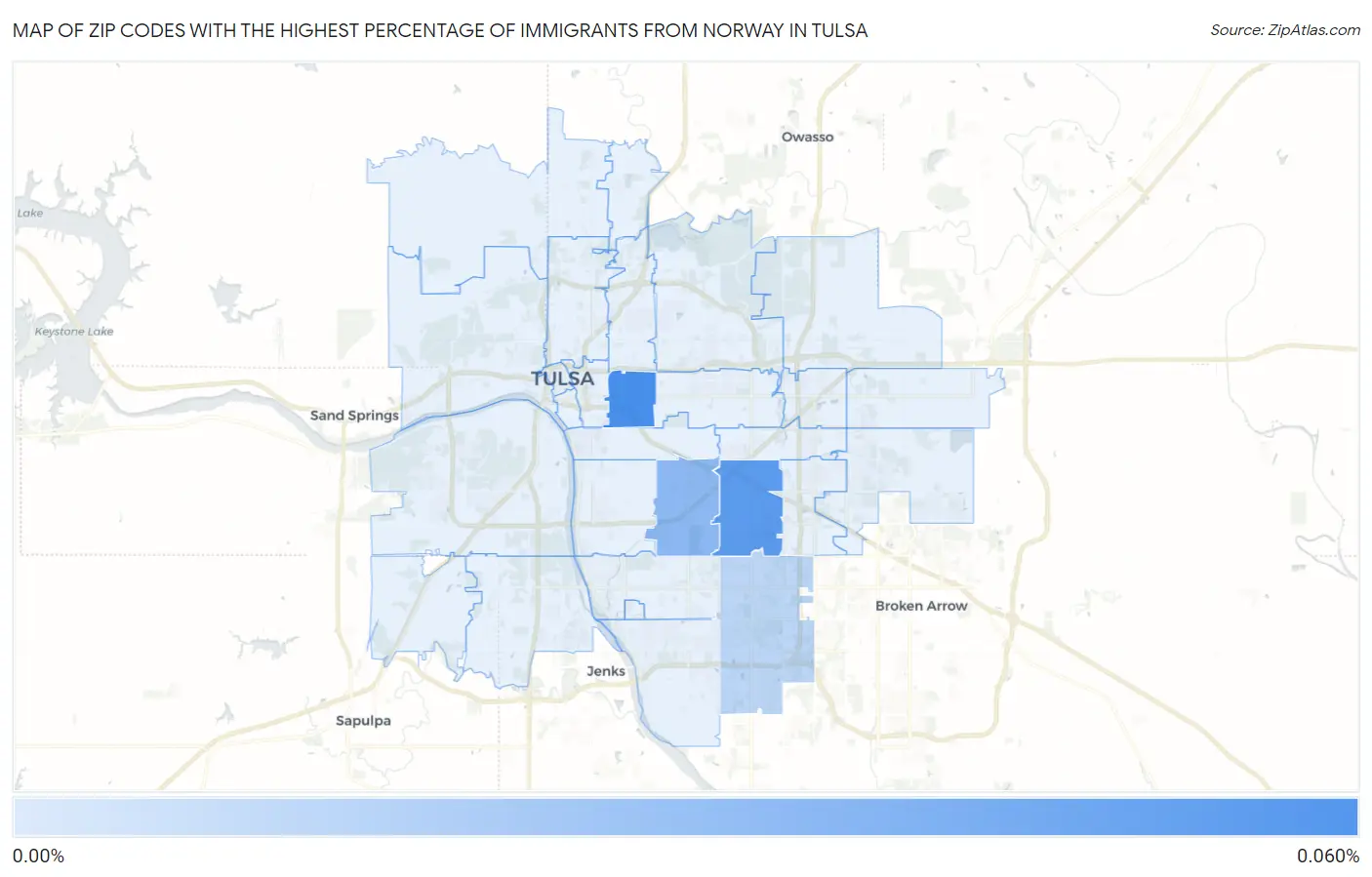 Zip Codes with the Highest Percentage of Immigrants from Norway in Tulsa Map