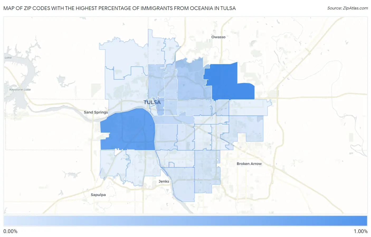 Zip Codes with the Highest Percentage of Immigrants from Oceania in Tulsa Map