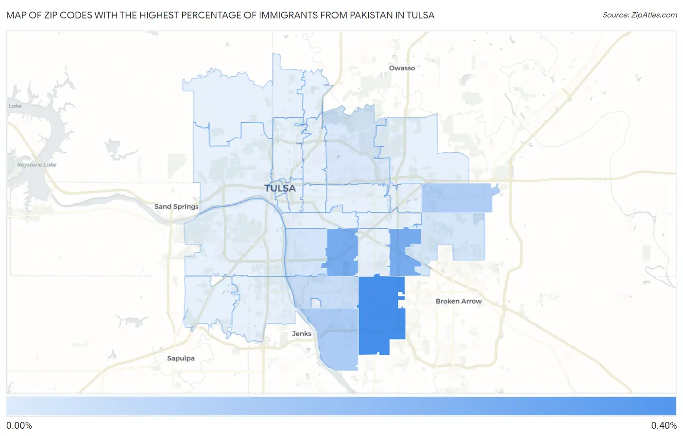 Zip Codes with the Highest Percentage of Immigrants from Pakistan in Tulsa Map
