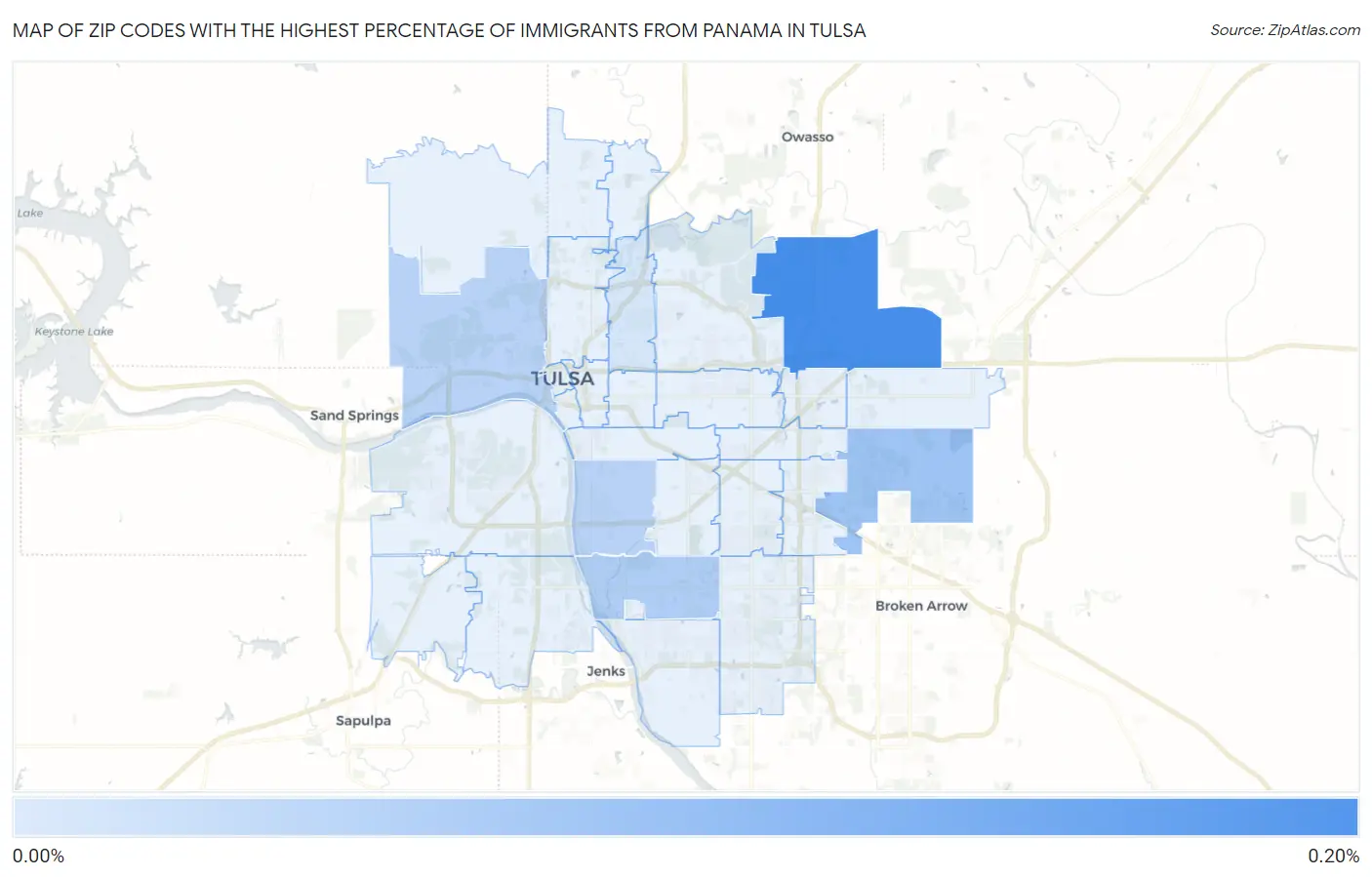Zip Codes with the Highest Percentage of Immigrants from Panama in Tulsa Map