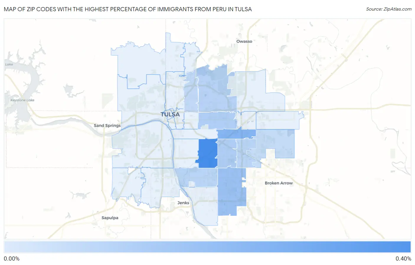 Zip Codes with the Highest Percentage of Immigrants from Peru in Tulsa Map