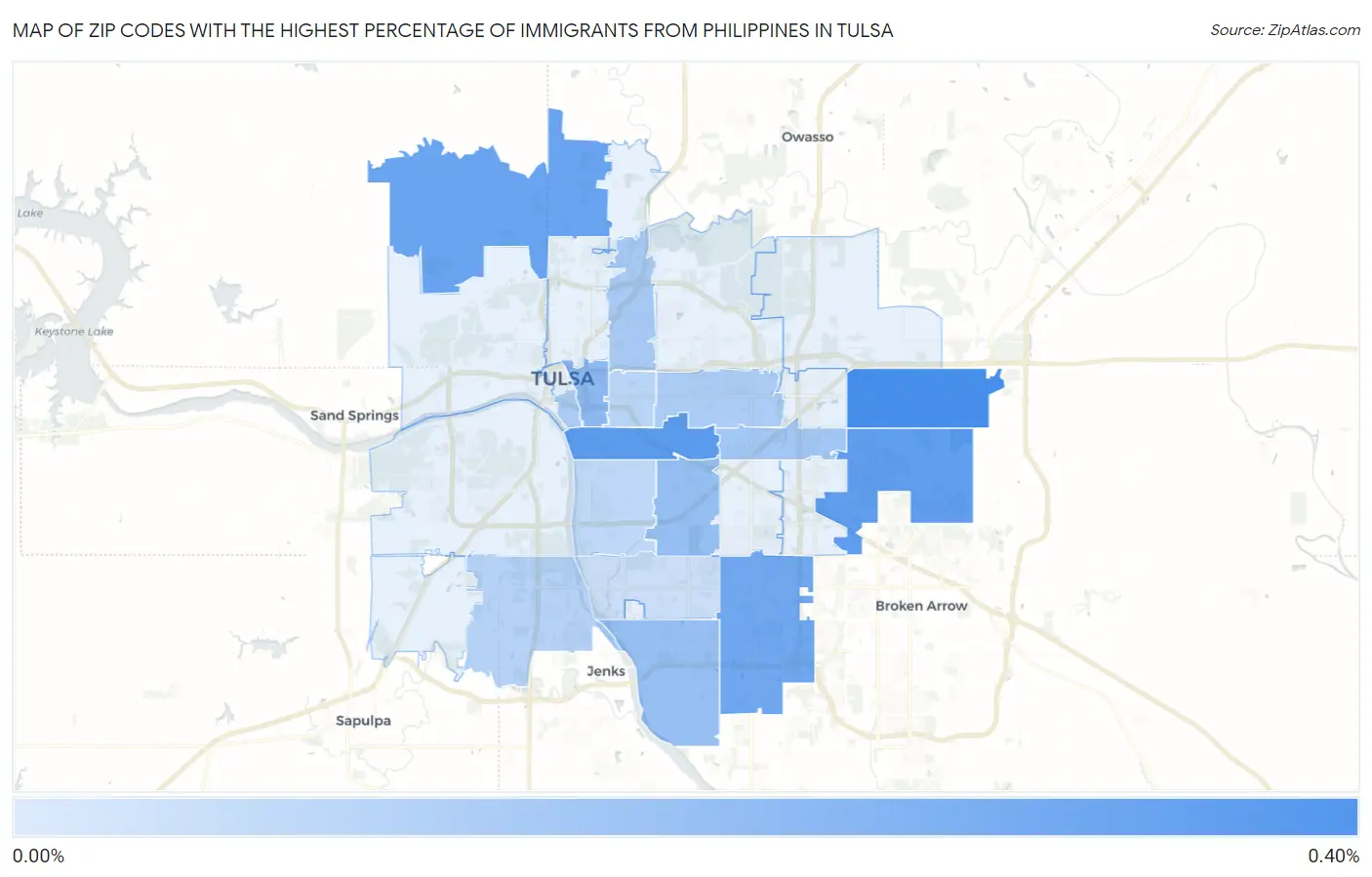 Zip Codes with the Highest Percentage of Immigrants from Philippines in Tulsa Map