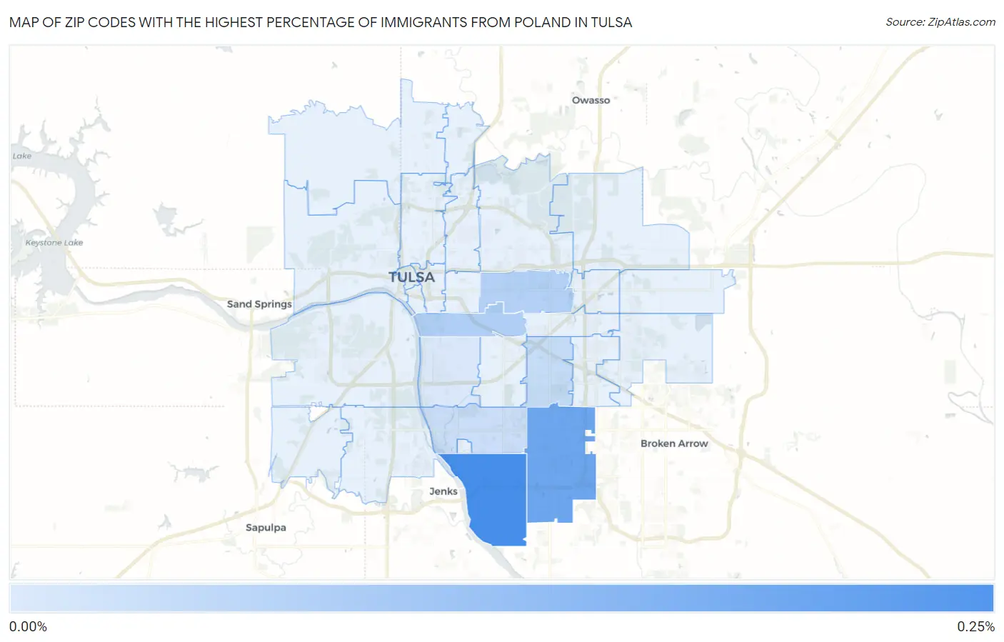 Zip Codes with the Highest Percentage of Immigrants from Poland in Tulsa Map
