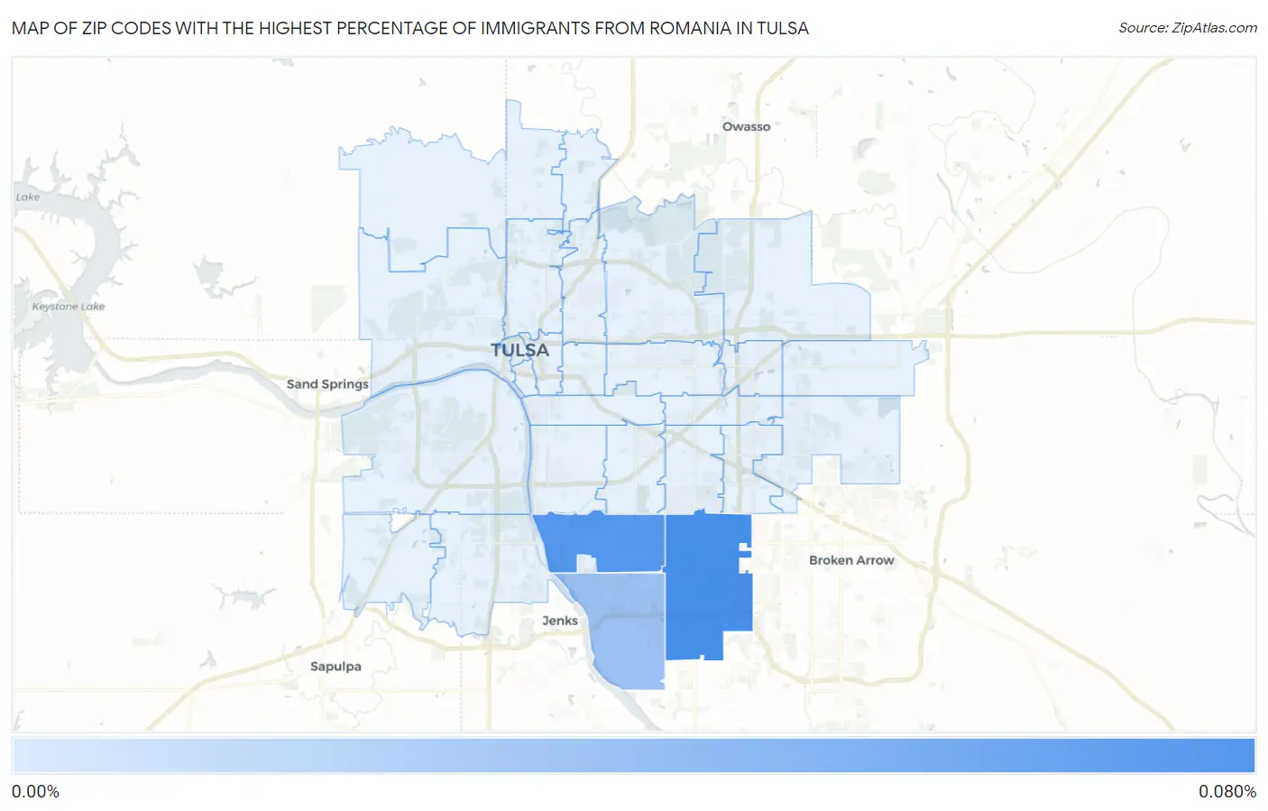 Zip Codes with the Highest Percentage of Immigrants from Romania in Tulsa Map