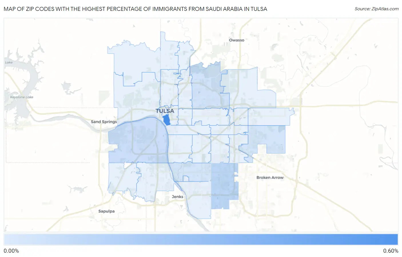Zip Codes with the Highest Percentage of Immigrants from Saudi Arabia in Tulsa Map