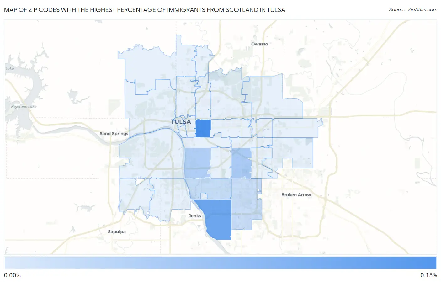 Zip Codes with the Highest Percentage of Immigrants from Scotland in Tulsa Map