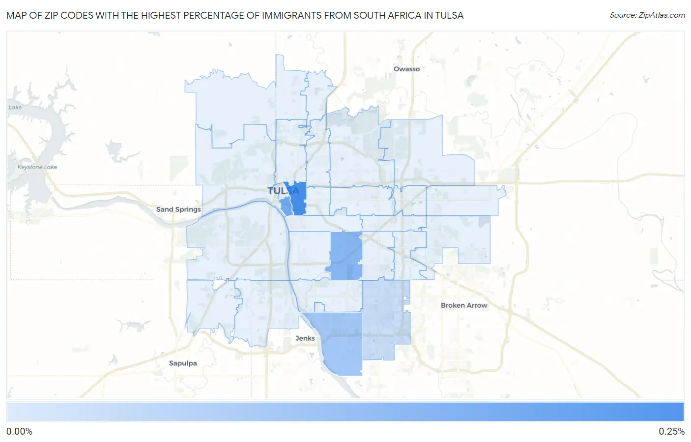 Zip Codes with the Highest Percentage of Immigrants from South Africa in Tulsa Map
