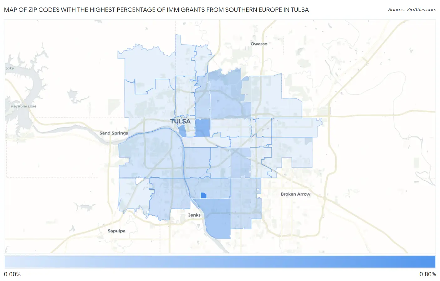 Zip Codes with the Highest Percentage of Immigrants from Southern Europe in Tulsa Map
