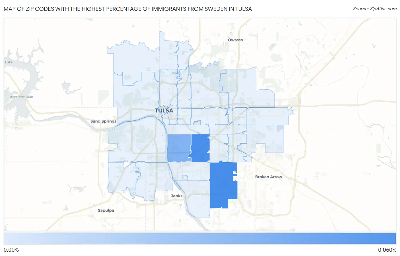 Zip Codes with the Highest Percentage of Immigrants from Sweden in Tulsa Map