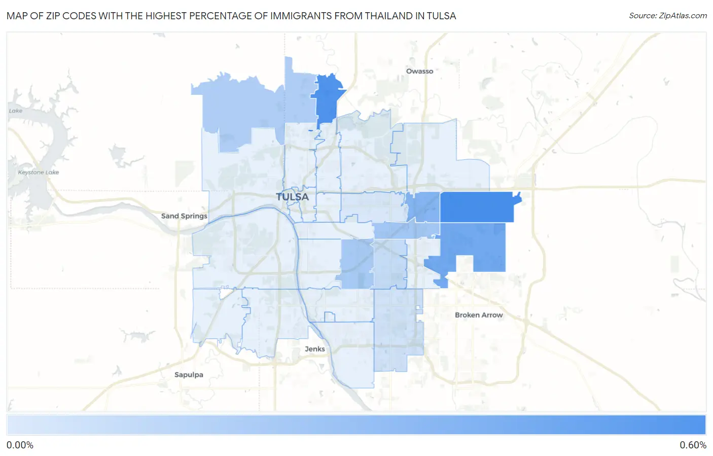 Zip Codes with the Highest Percentage of Immigrants from Thailand in Tulsa Map