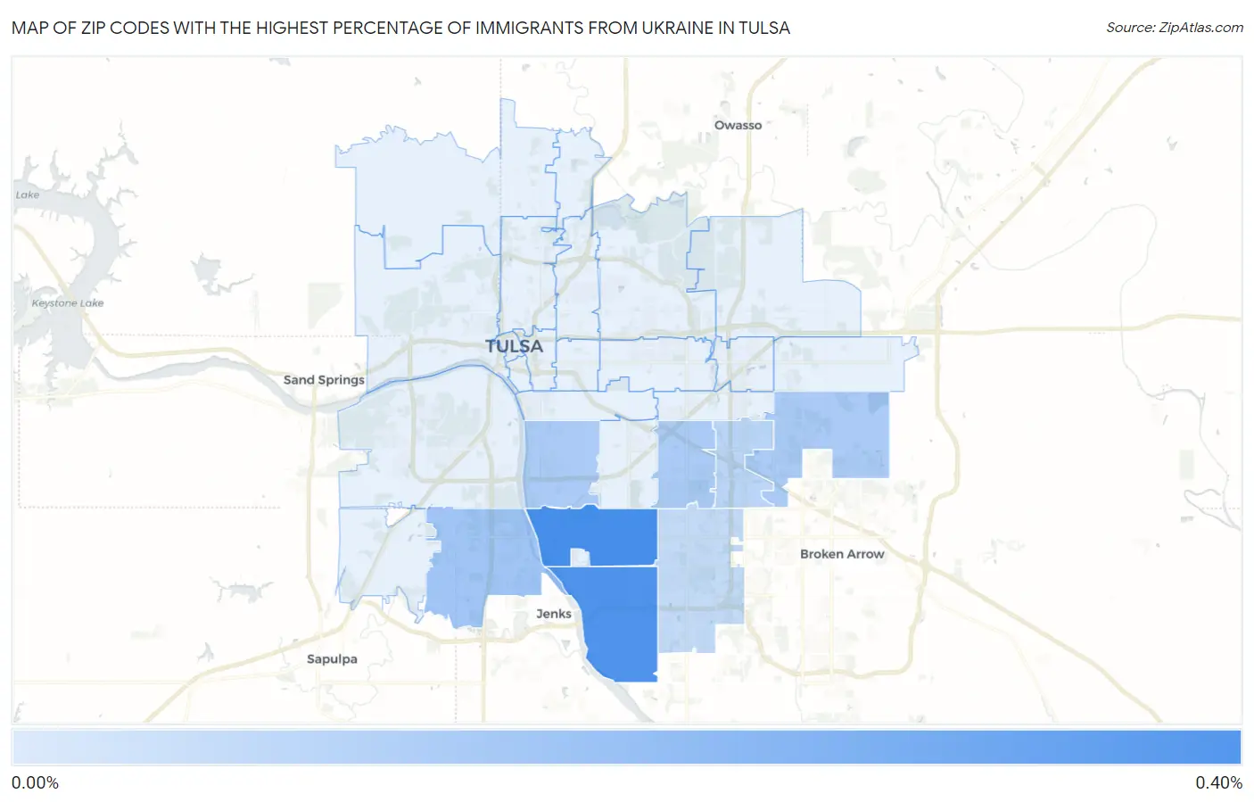 Zip Codes with the Highest Percentage of Immigrants from Ukraine in Tulsa Map
