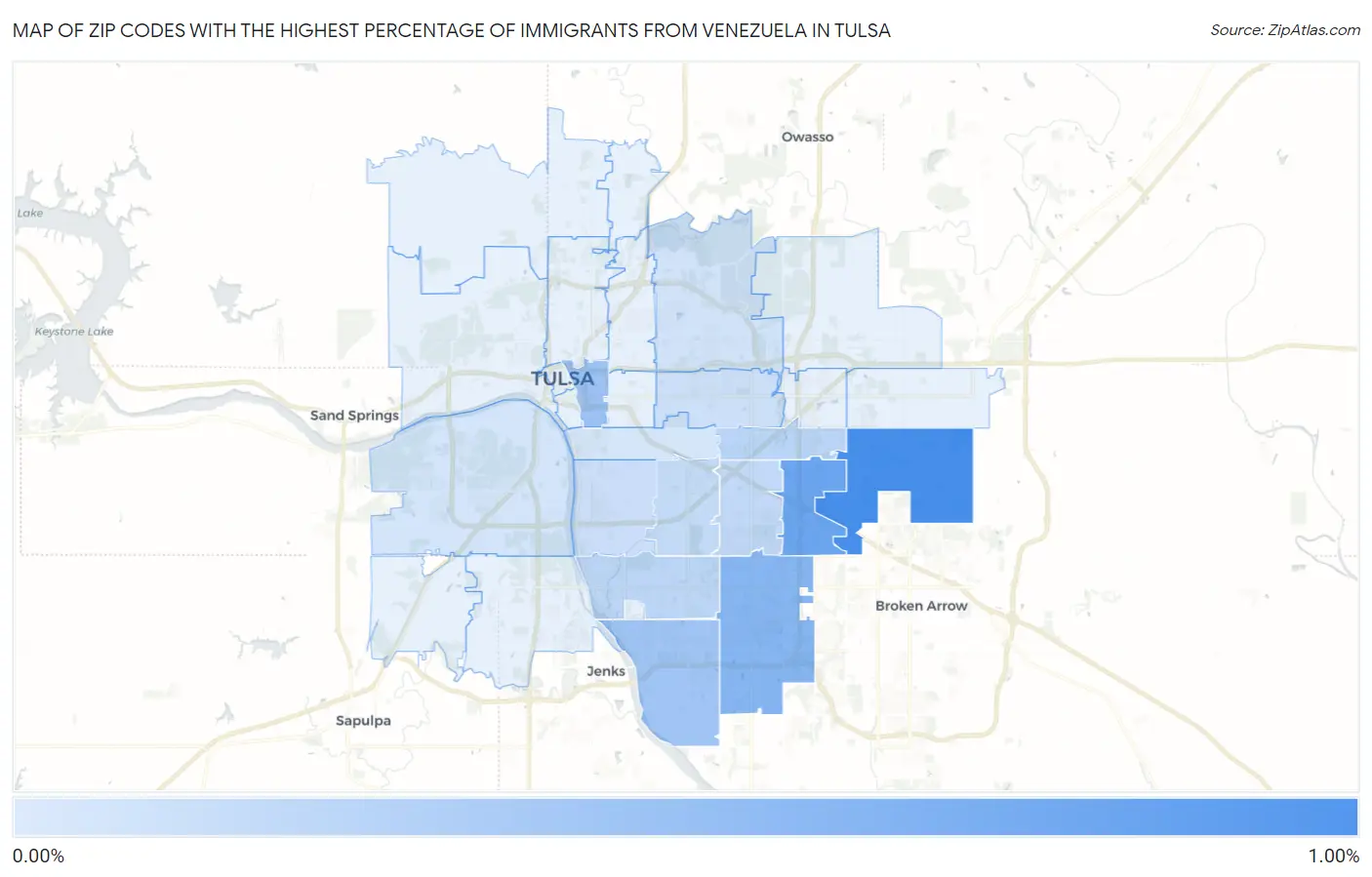 Zip Codes with the Highest Percentage of Immigrants from Venezuela in Tulsa Map