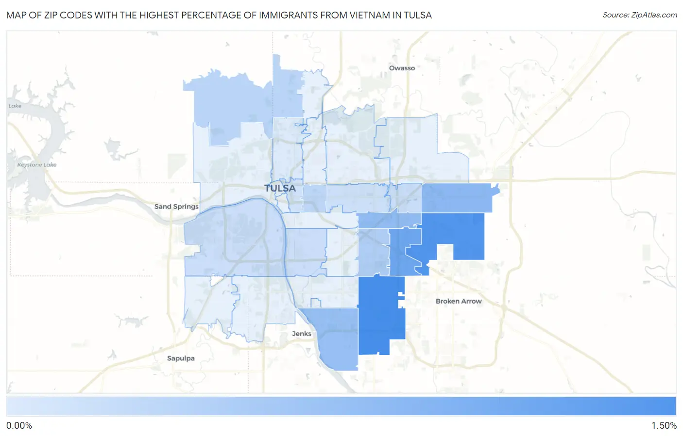Zip Codes with the Highest Percentage of Immigrants from Vietnam in Tulsa Map
