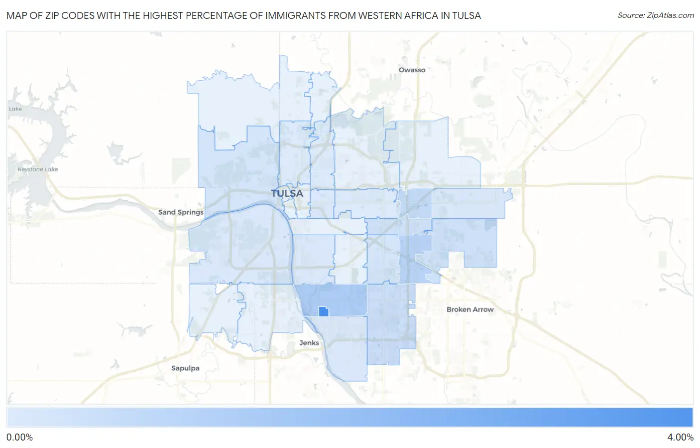 Zip Codes with the Highest Percentage of Immigrants from Western Africa in Tulsa Map