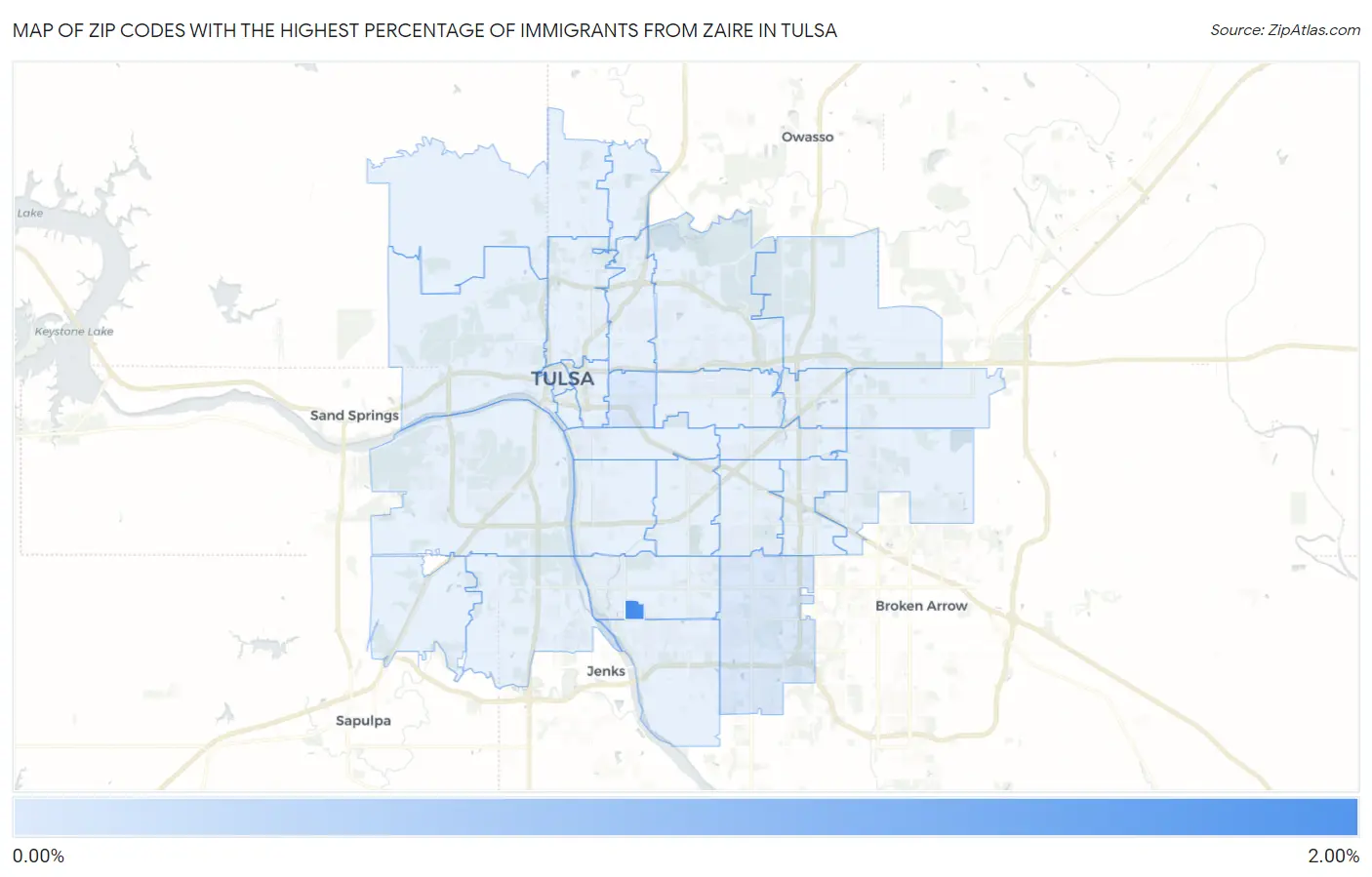 Zip Codes with the Highest Percentage of Immigrants from Zaire in Tulsa Map