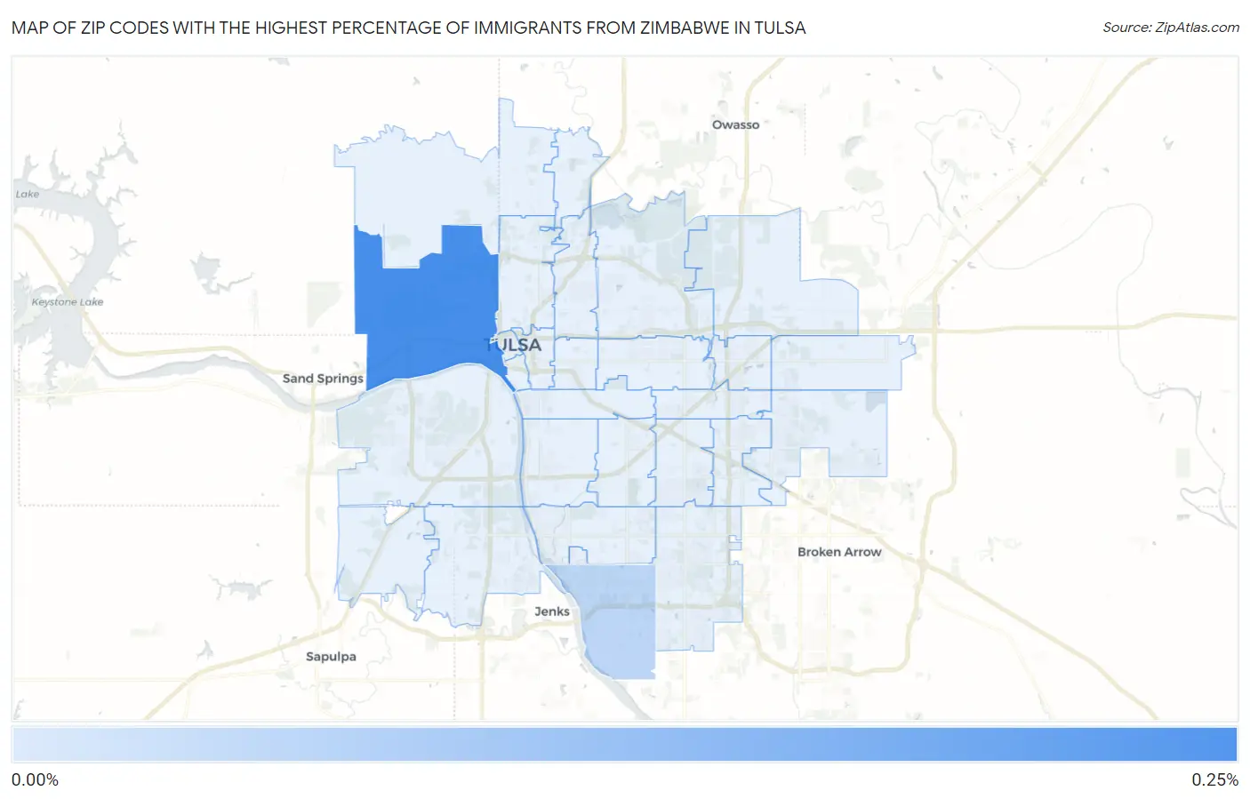 Zip Codes with the Highest Percentage of Immigrants from Zimbabwe in Tulsa Map