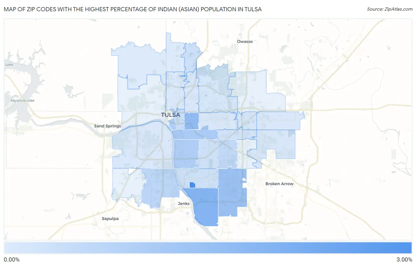 Zip Codes with the Highest Percentage of Indian (Asian) Population in Tulsa Map
