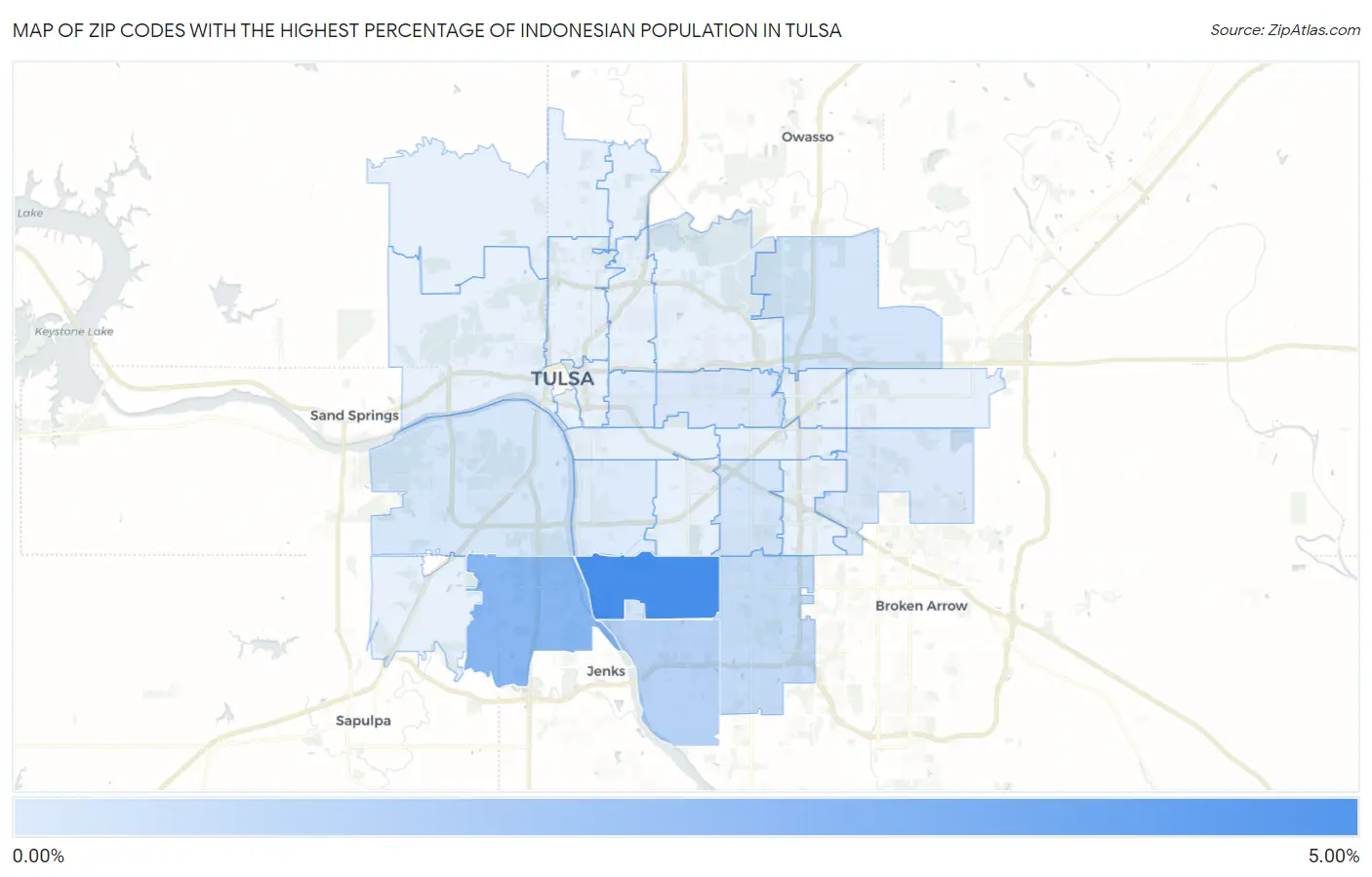 Zip Codes with the Highest Percentage of Indonesian Population in Tulsa Map