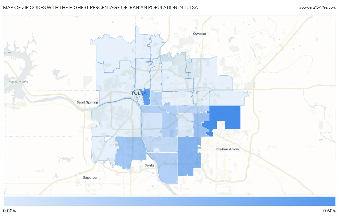 Zip Codes with the Highest Percentage of Iranian Population in Tulsa Map