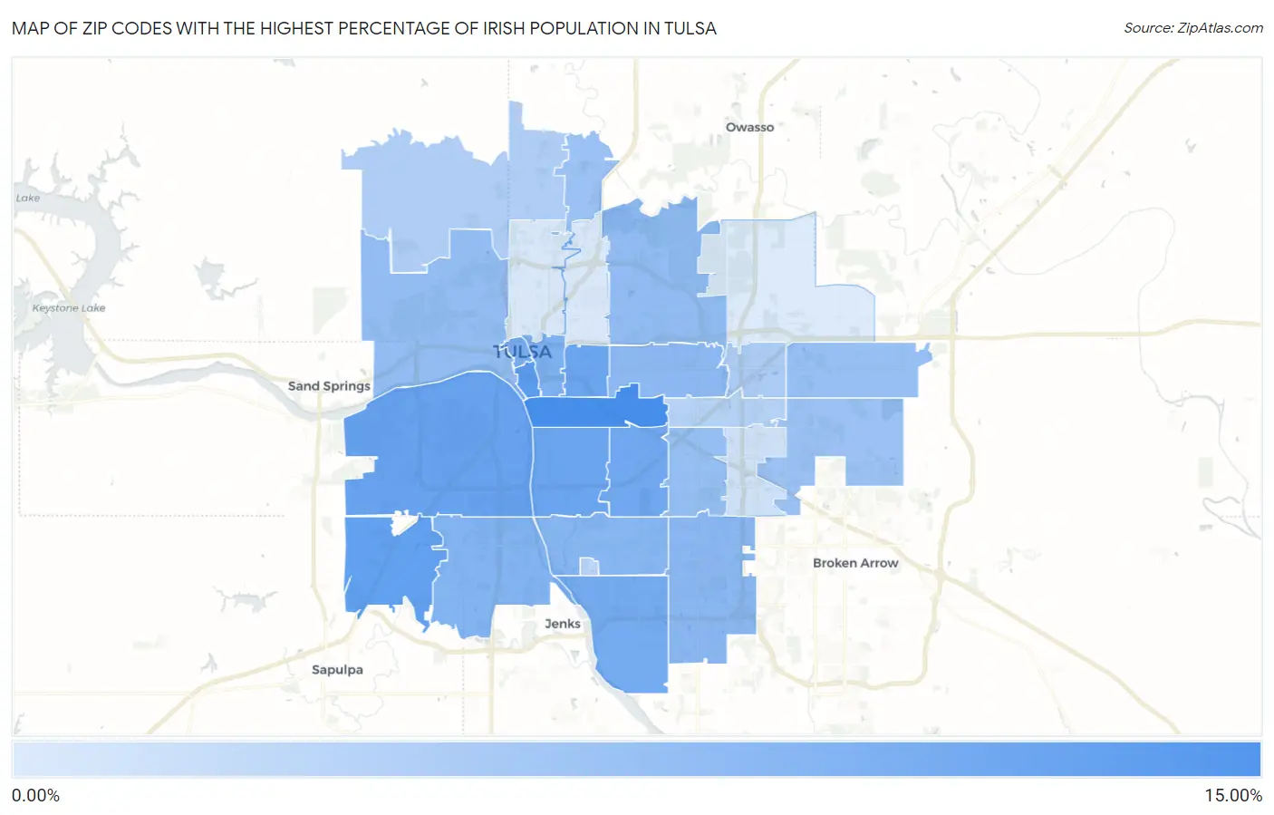 Zip Codes with the Highest Percentage of Irish Population in Tulsa Map