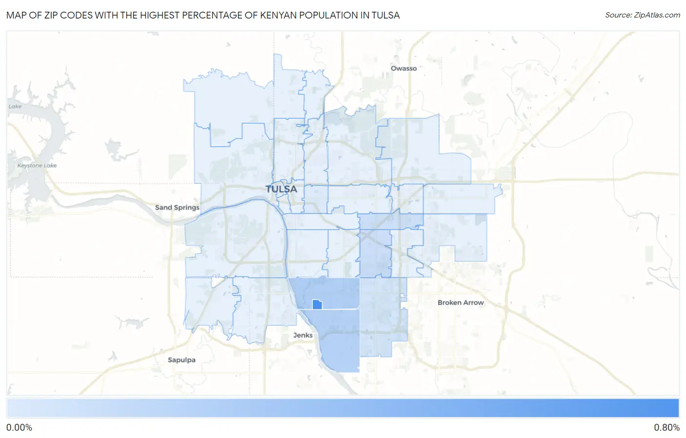 Zip Codes with the Highest Percentage of Kenyan Population in Tulsa Map