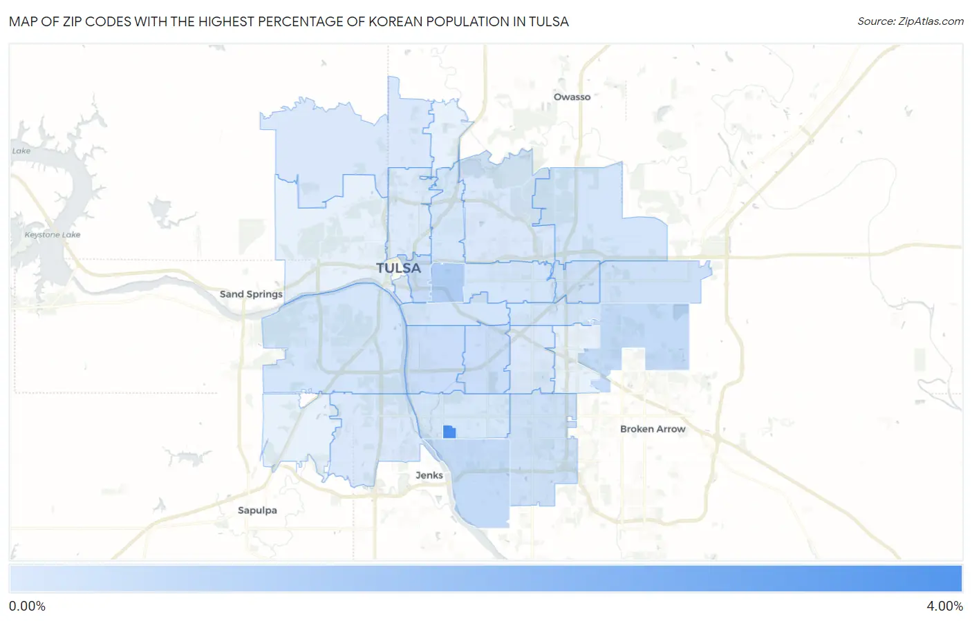 Zip Codes with the Highest Percentage of Korean Population in Tulsa Map