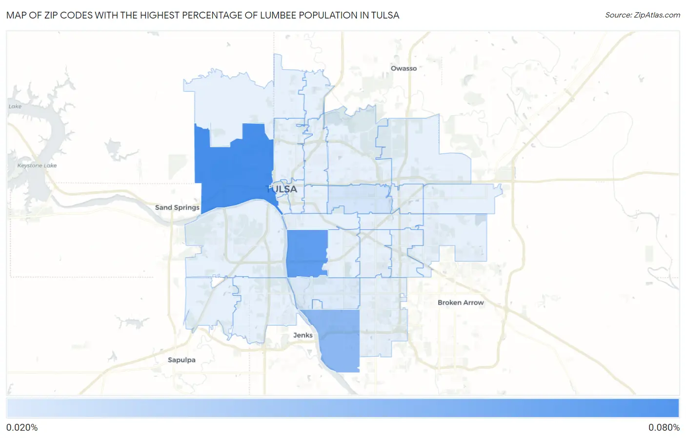 Zip Codes with the Highest Percentage of Lumbee Population in Tulsa Map