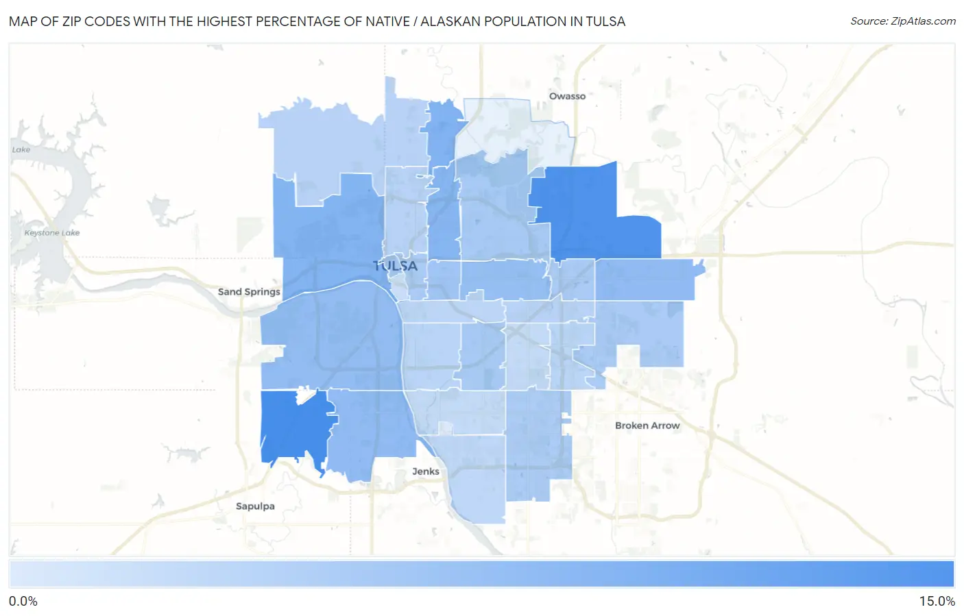 Zip Codes with the Highest Percentage of Native / Alaskan Population in Tulsa Map