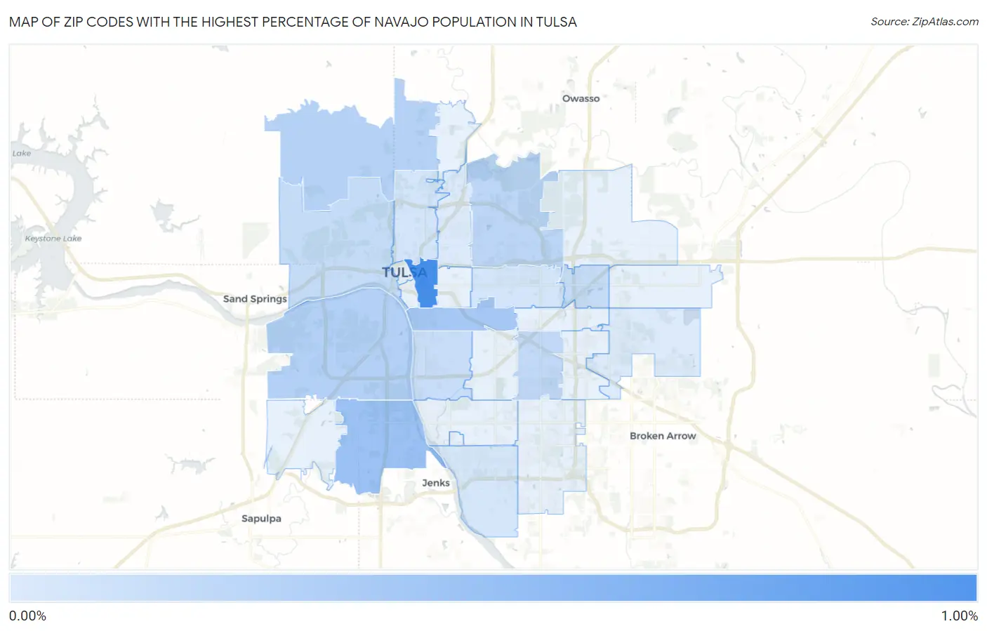 Zip Codes with the Highest Percentage of Navajo Population in Tulsa Map