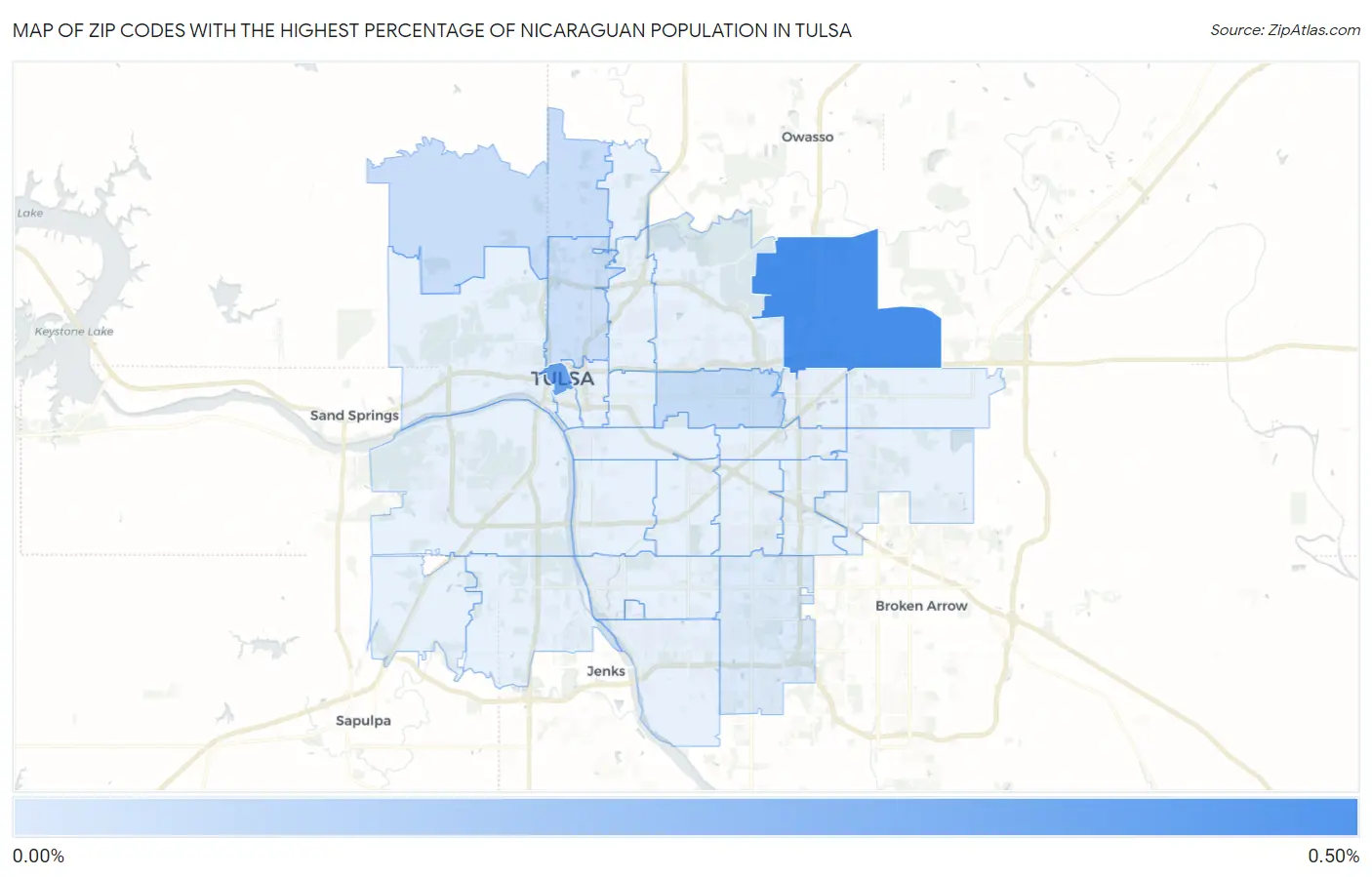 Zip Codes with the Highest Percentage of Nicaraguan Population in Tulsa Map