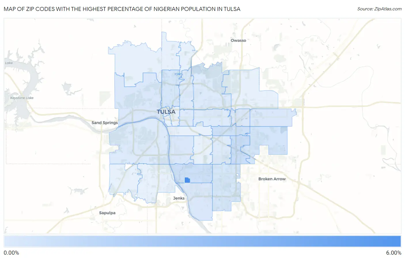 Zip Codes with the Highest Percentage of Nigerian Population in Tulsa Map