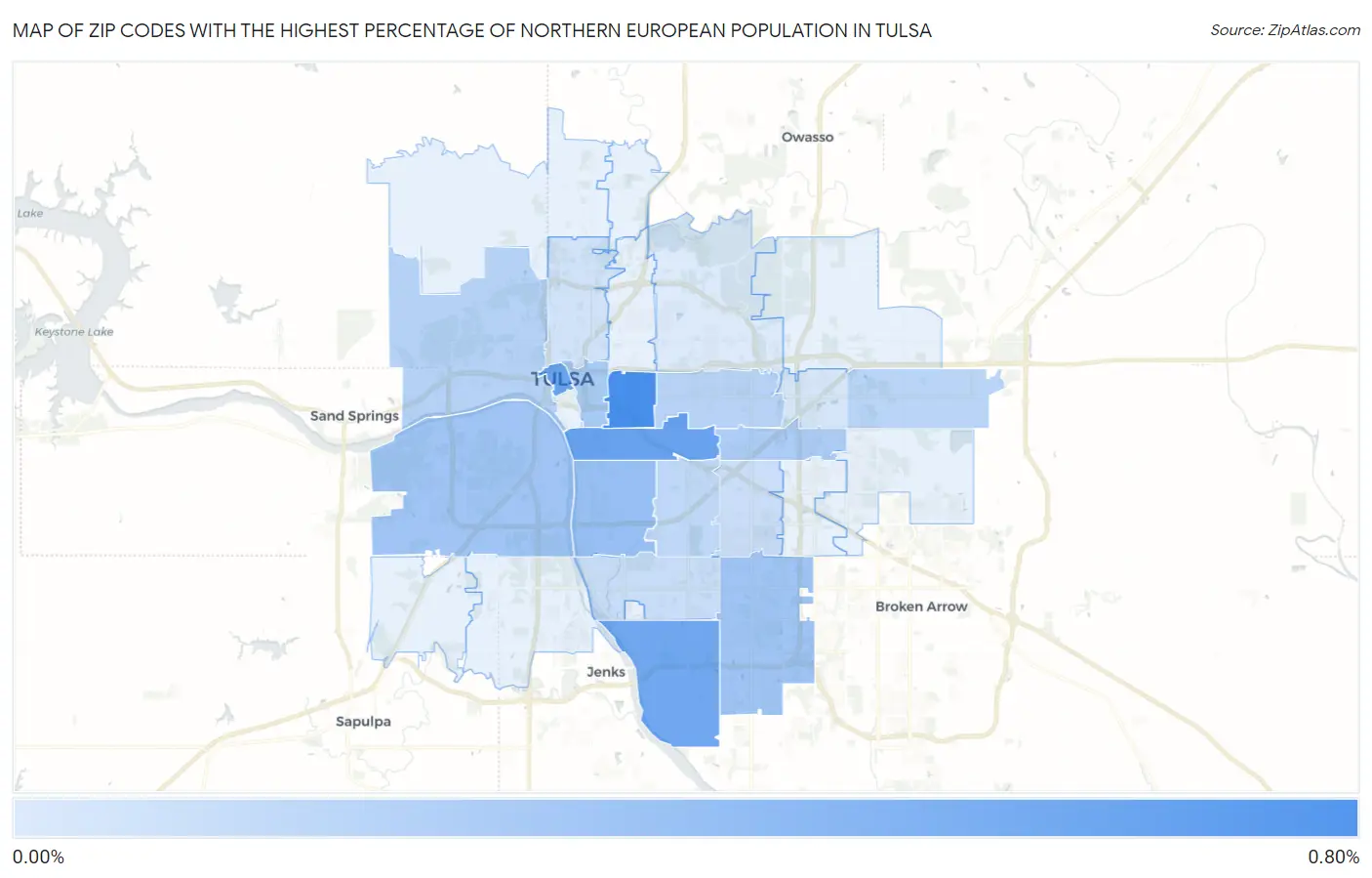 Zip Codes with the Highest Percentage of Northern European Population in Tulsa Map