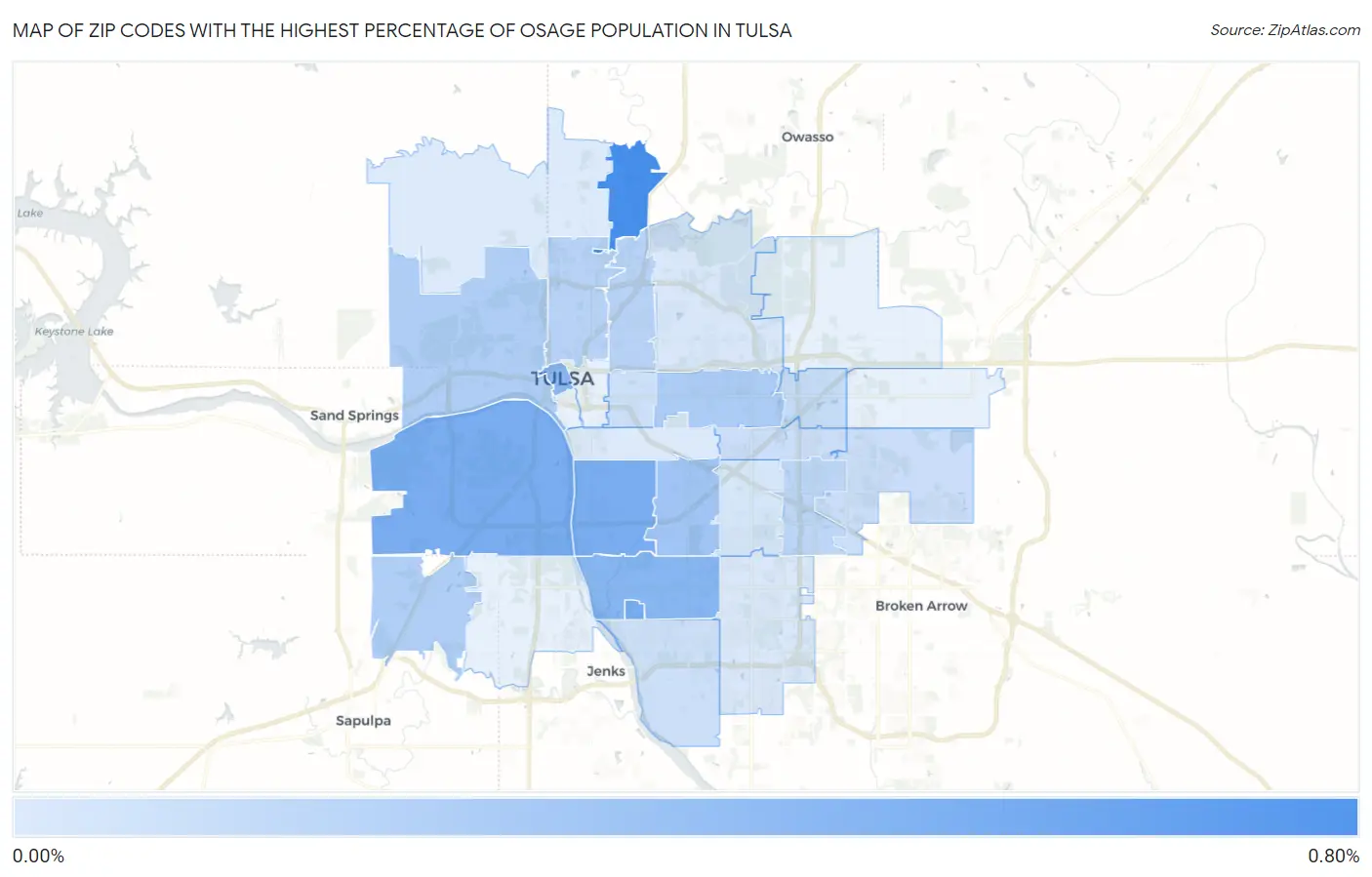 Zip Codes with the Highest Percentage of Osage Population in Tulsa Map
