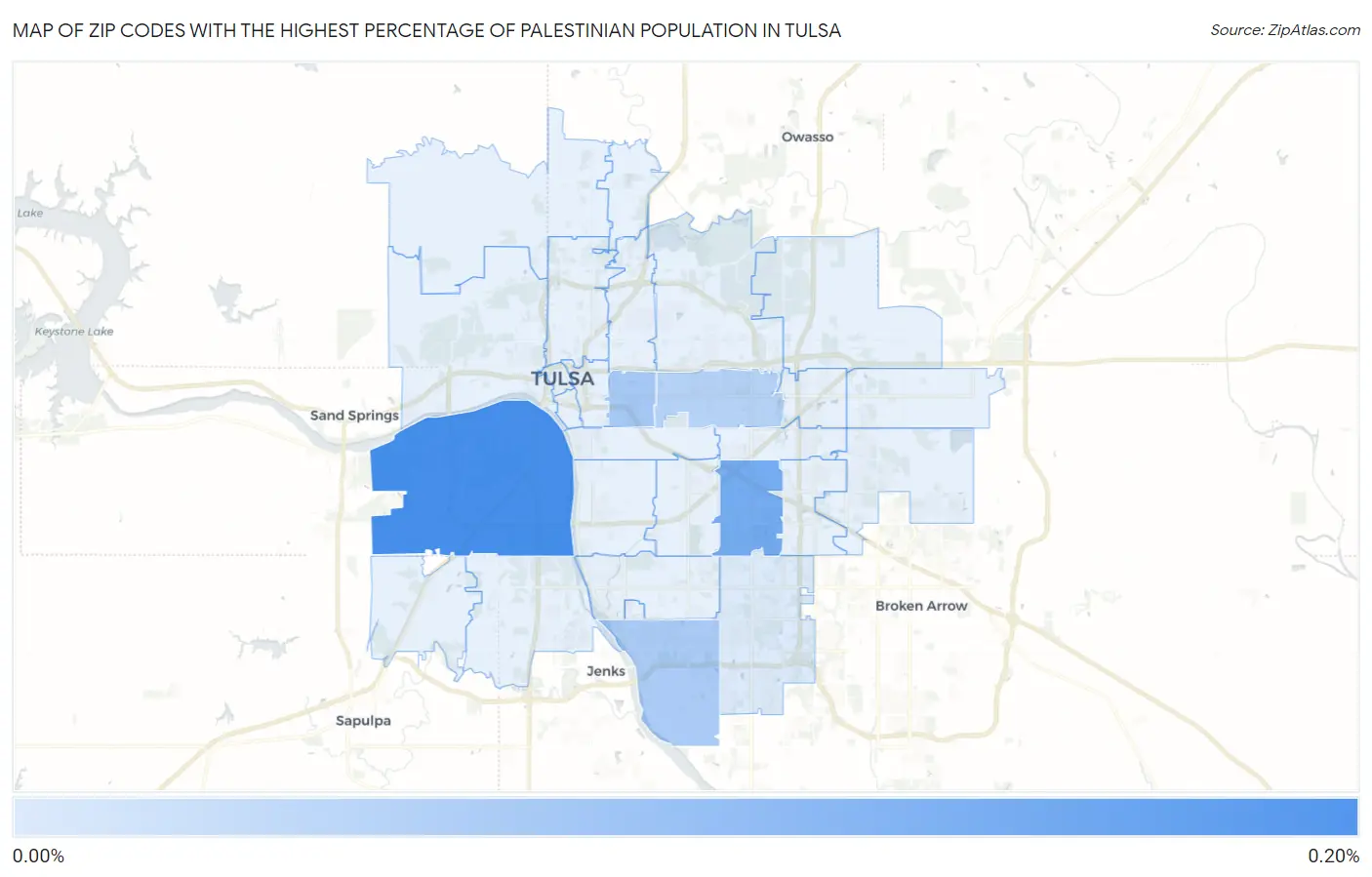 Zip Codes with the Highest Percentage of Palestinian Population in Tulsa Map