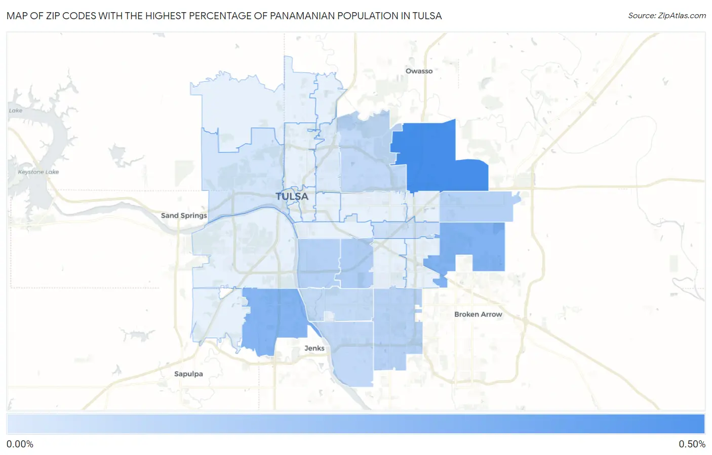 Zip Codes with the Highest Percentage of Panamanian Population in Tulsa Map