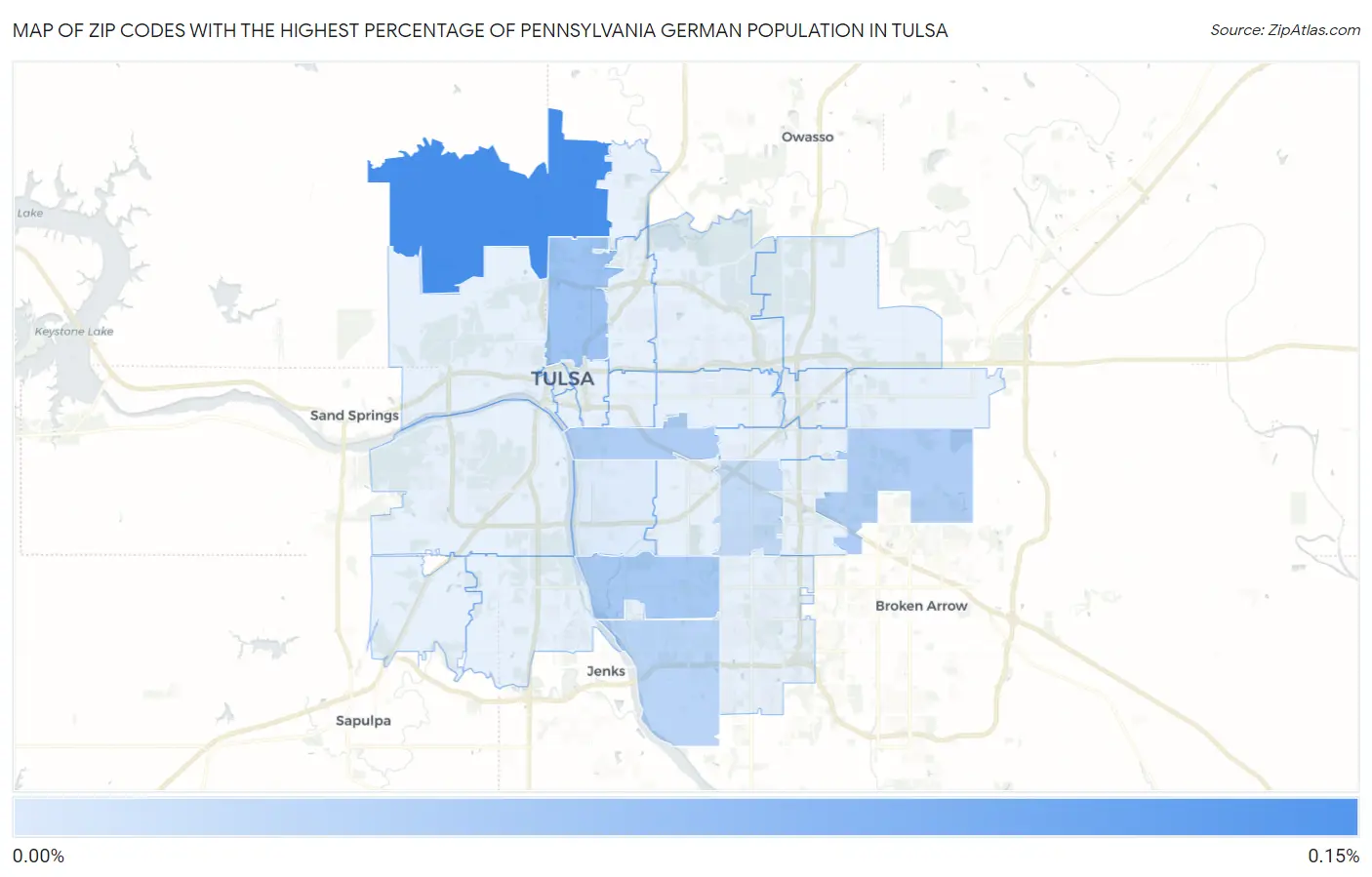 Zip Codes with the Highest Percentage of Pennsylvania German Population in Tulsa Map