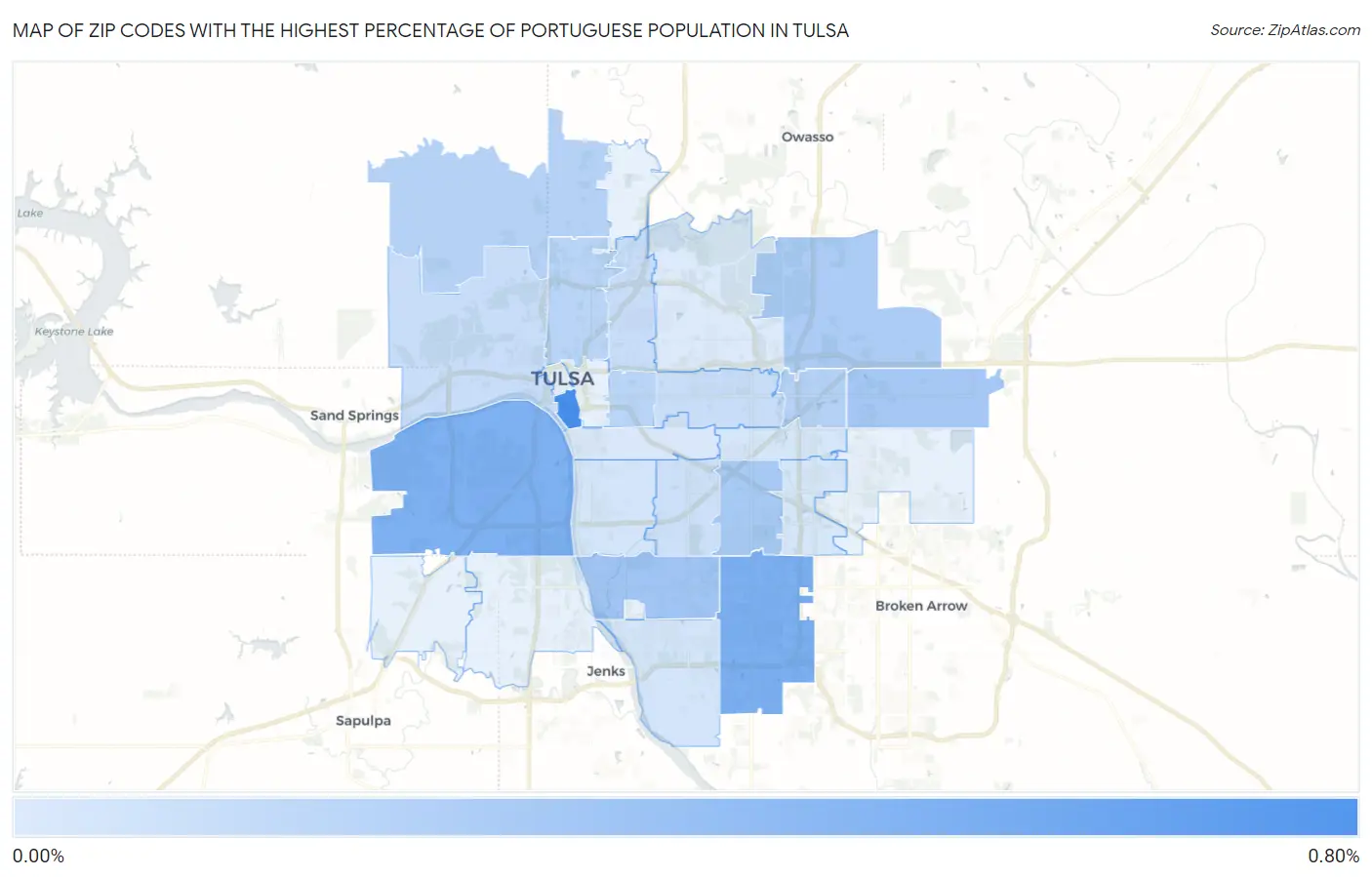 Zip Codes with the Highest Percentage of Portuguese Population in Tulsa Map