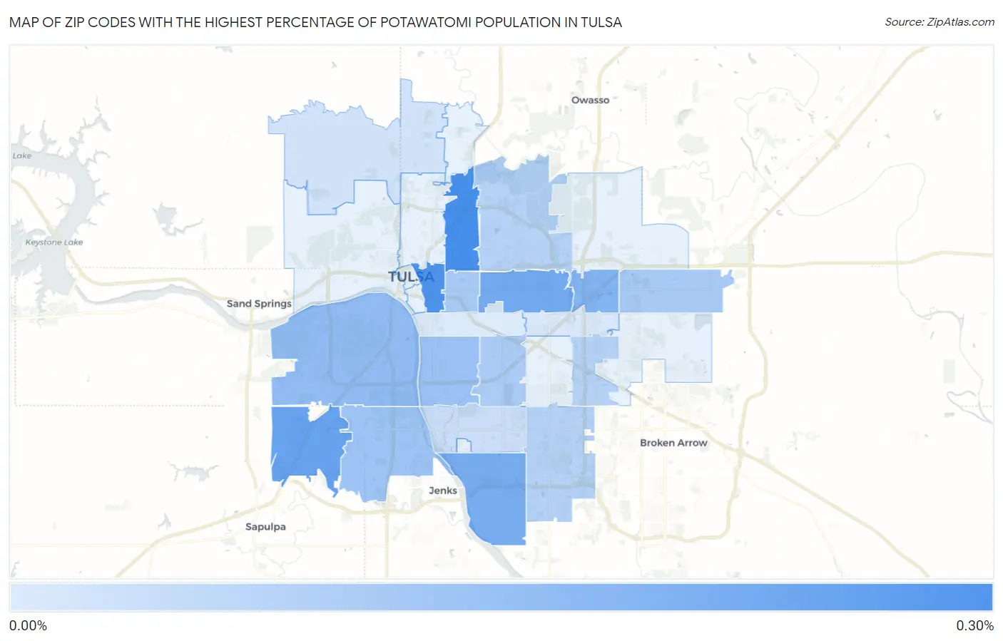 Zip Codes with the Highest Percentage of Potawatomi Population in Tulsa Map