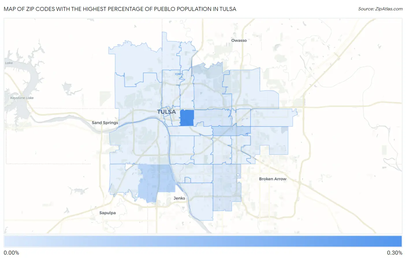 Zip Codes with the Highest Percentage of Pueblo Population in Tulsa Map